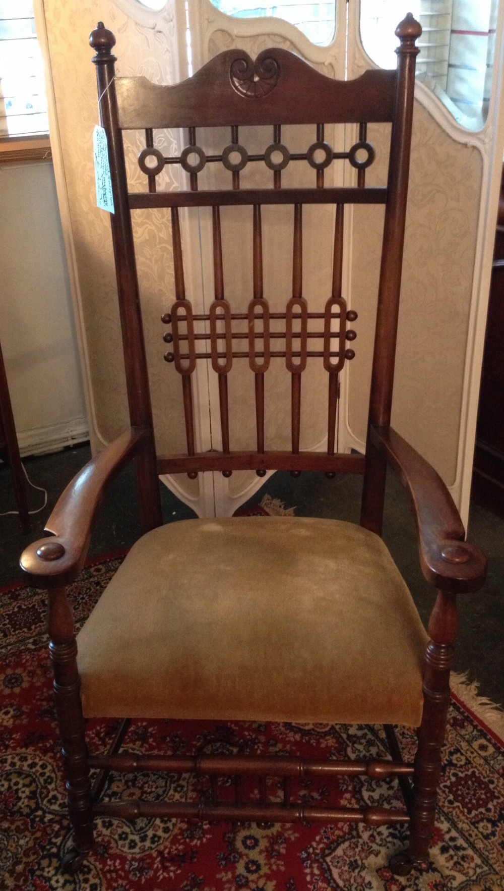Arts and crafts chair in mahogany with open arms circa 1900