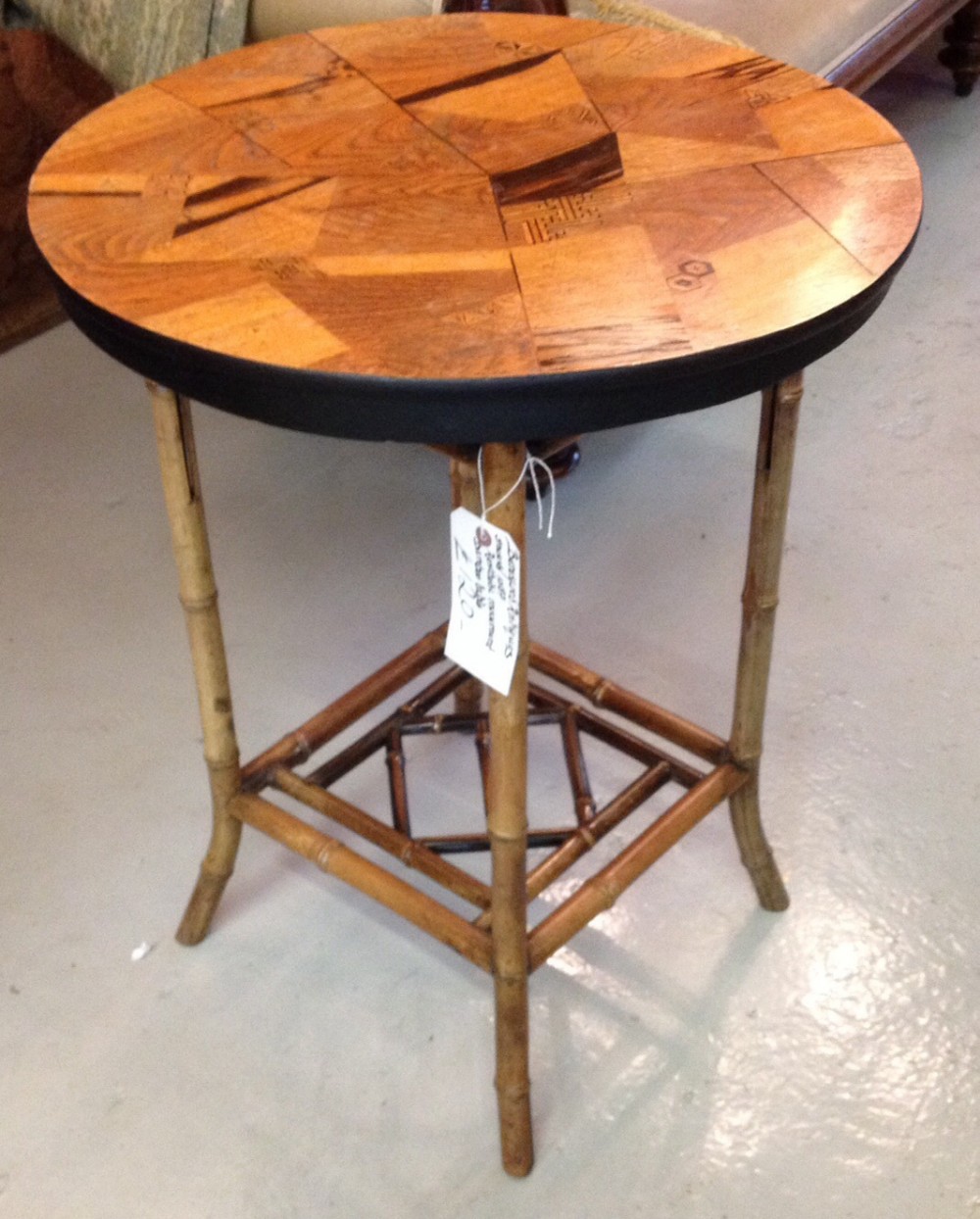 Late Victorian bamboo table with decorative circular top