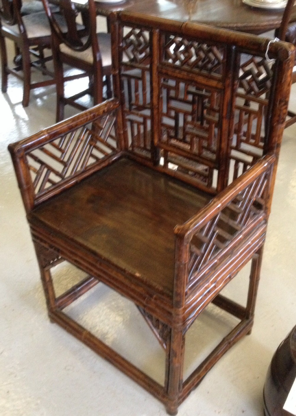 Highly decorative chinoiserie style bamboo armchair circa 1920 