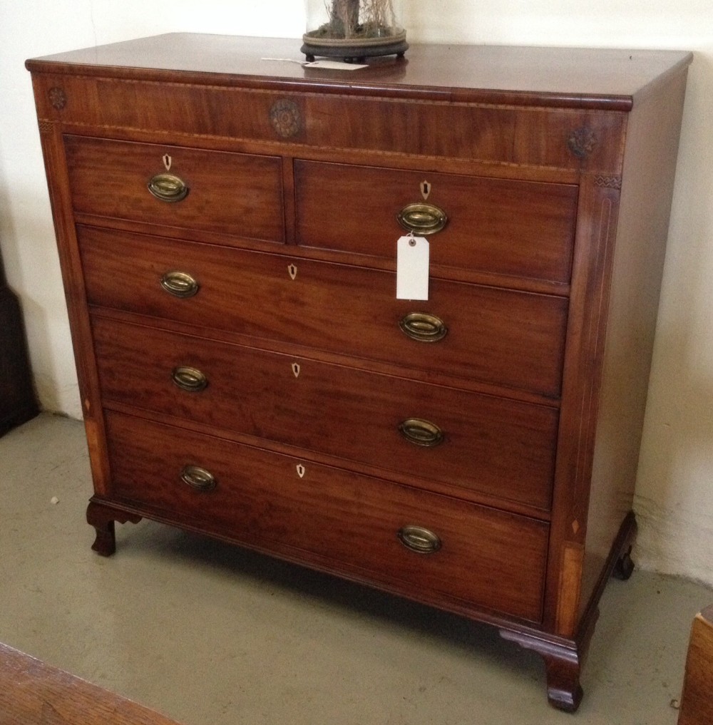 Antique Georgian four height inlaid mahogany chest of drawers circa 1820