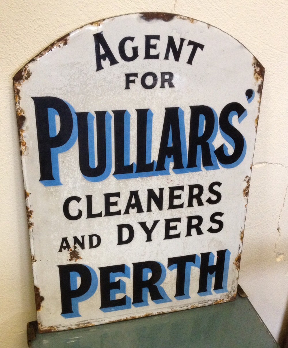 Enamel sign for Pullars cleaners Perth  Double sided. 