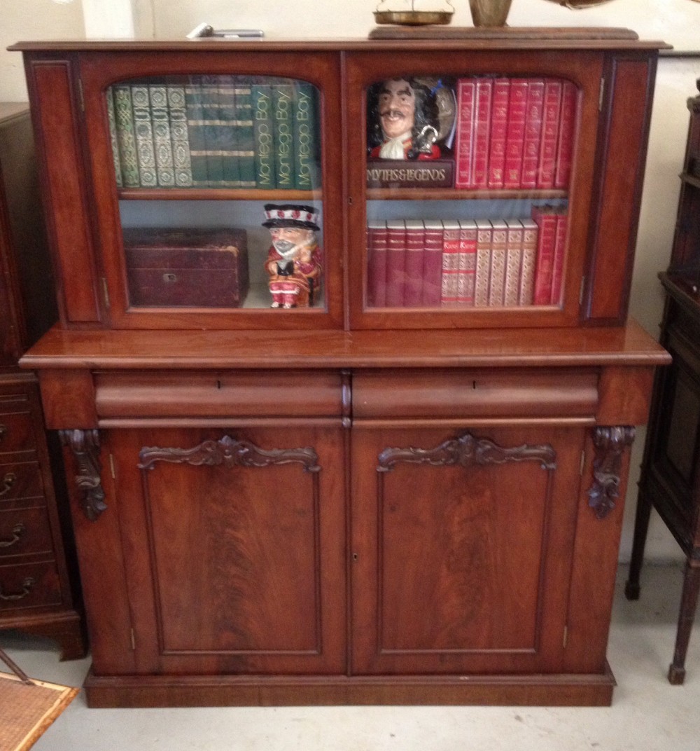 Victorian mahogany dwarf bookcase over cupboard  circa 1870