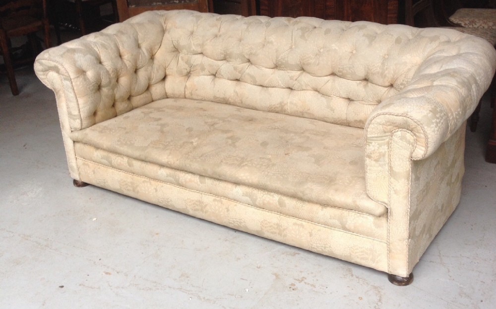 Deep buttoned Victorian chesterfield three seater sofa for reupholstery