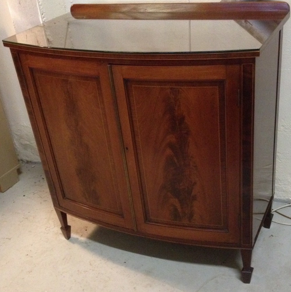 Sheraton revival inlaid mahogany bow fronted cupboard  circa 1890