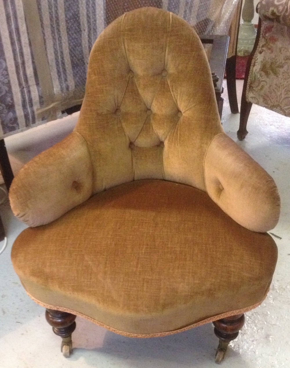 Victorian corner chair on turned legs original castors 