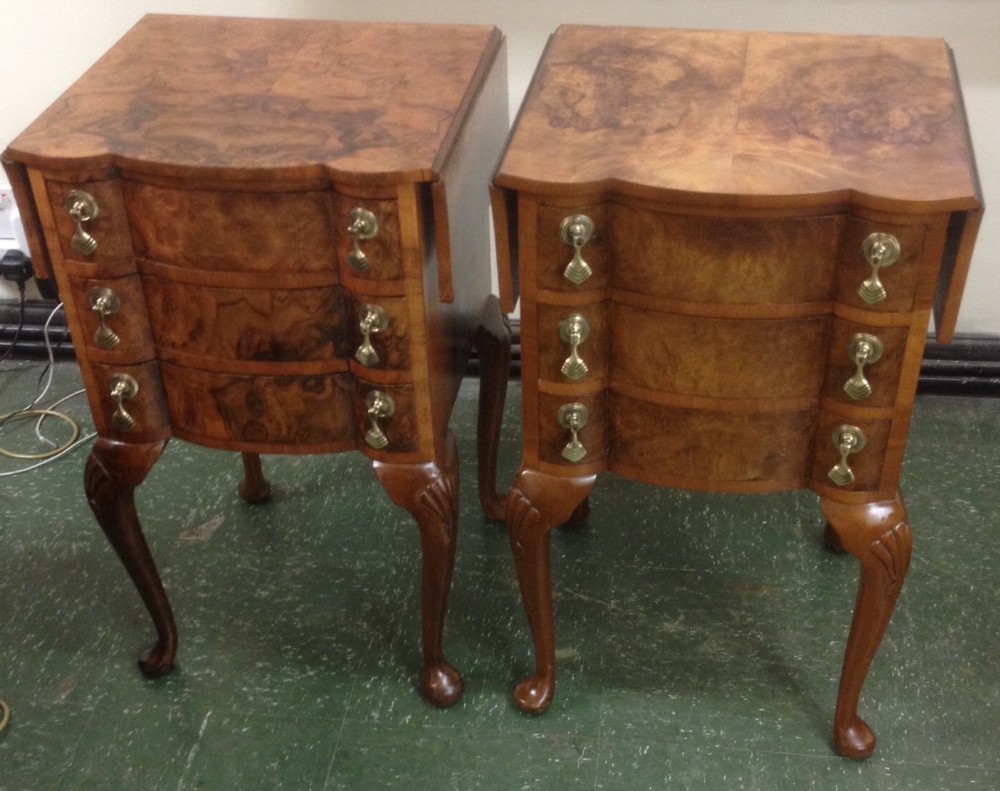 A pair of  near matching burr walnut  Art Deco Cabinets with serpentine fronts 