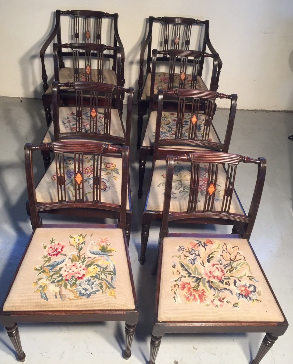 Set of eight Edwardian regency style dining chairs including two carvers 