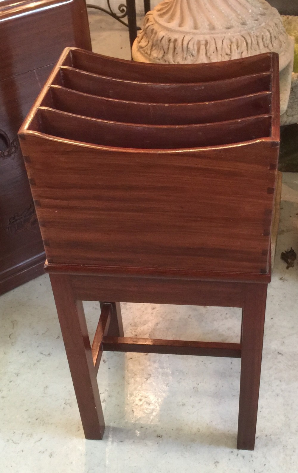 Edwardian mahogany  Canterbury on stand 