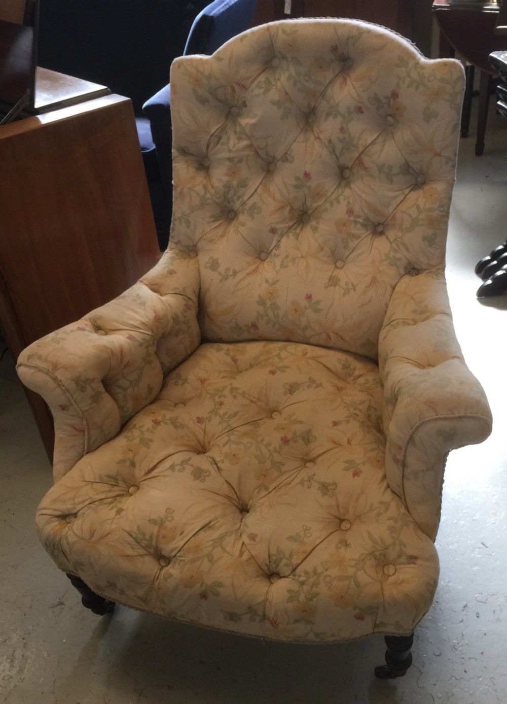 French country chateau deep buttoned armchair. 