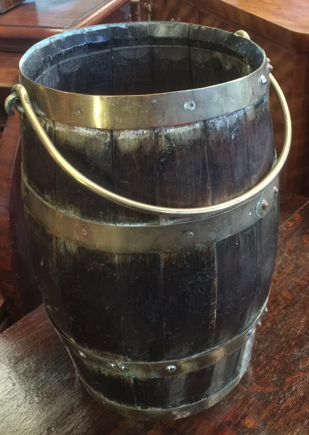 Nineteenth century brass bound oak bucket 