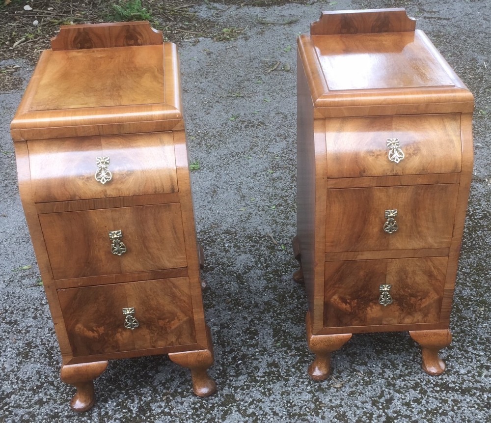 Pair Art Deco burr walnut bedside cabinets circa 1920