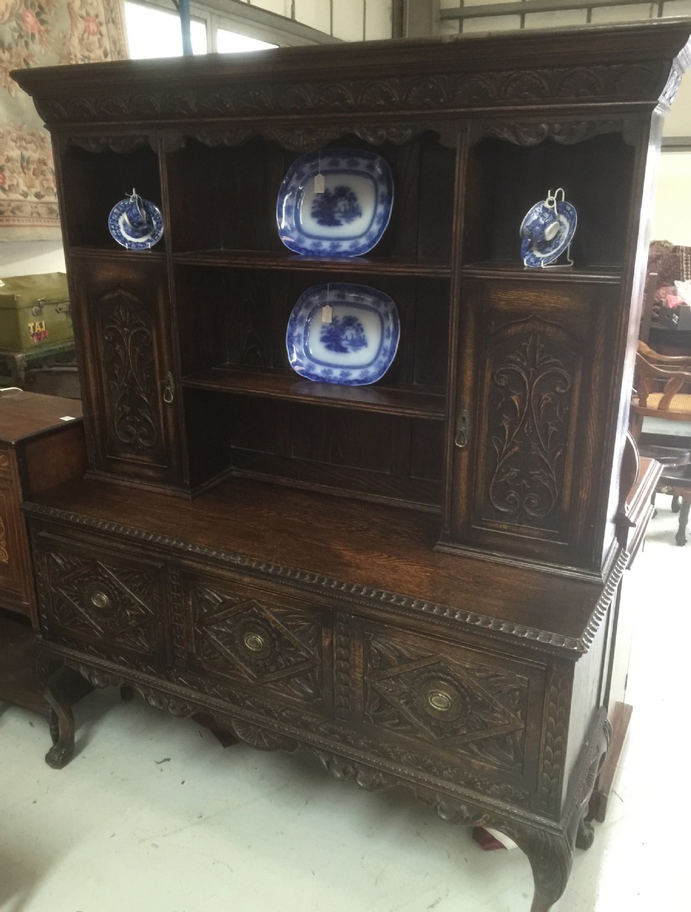Solid oak carved dresser  circa 1920
