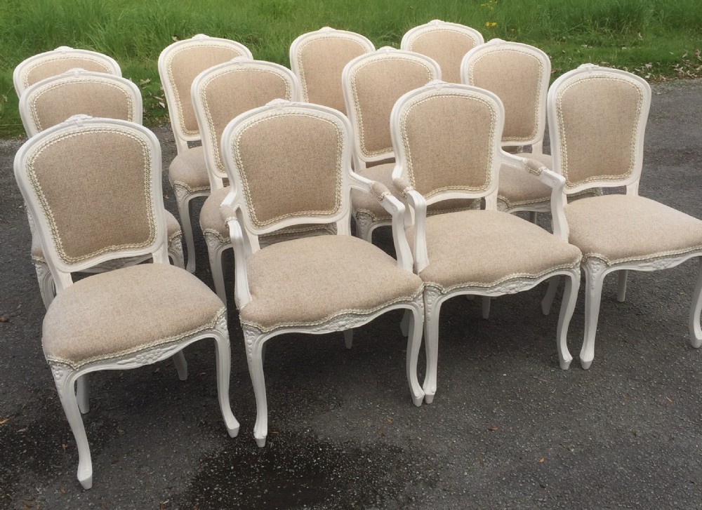 Set of 12 Edwardian painted French style dining chairs