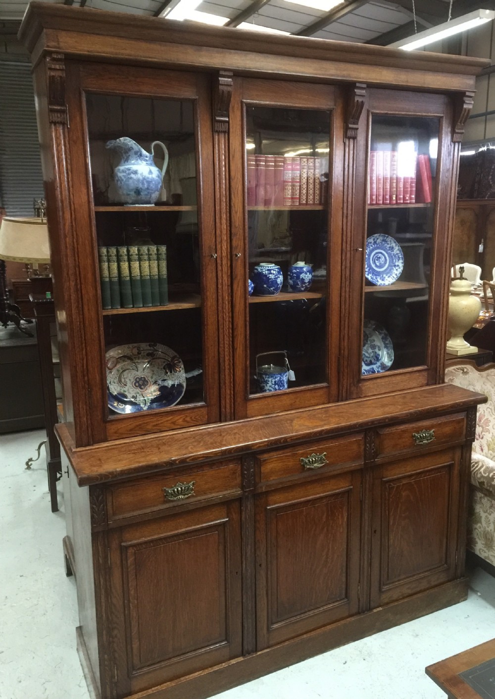 Victorian oak triple library bookcase circa 1880