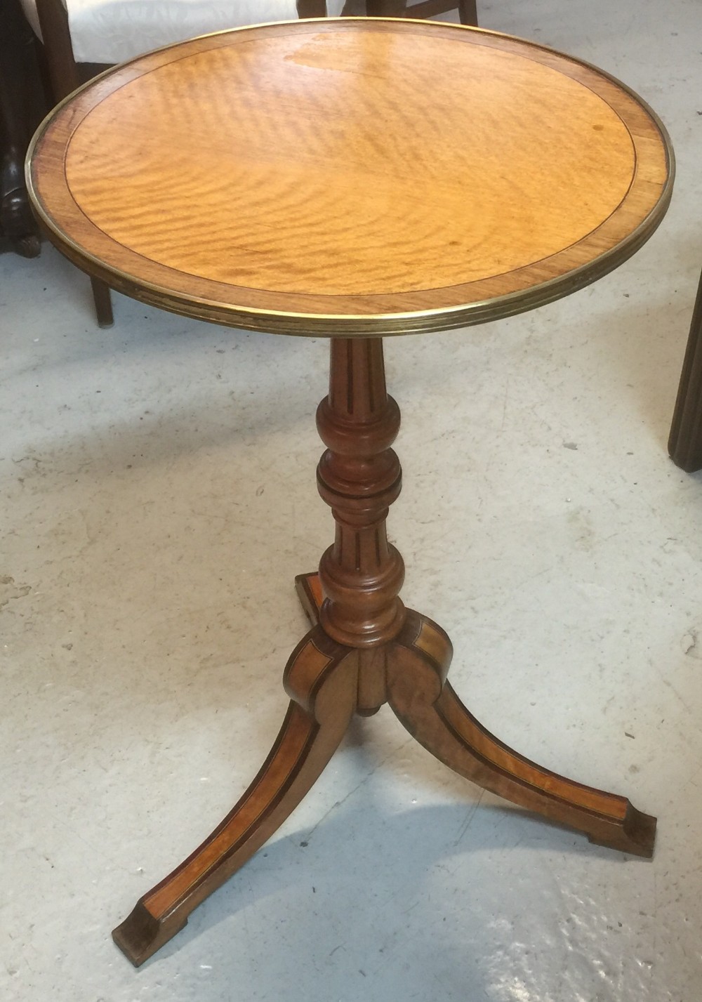 Victorian French ormolu edged circular tripod table   