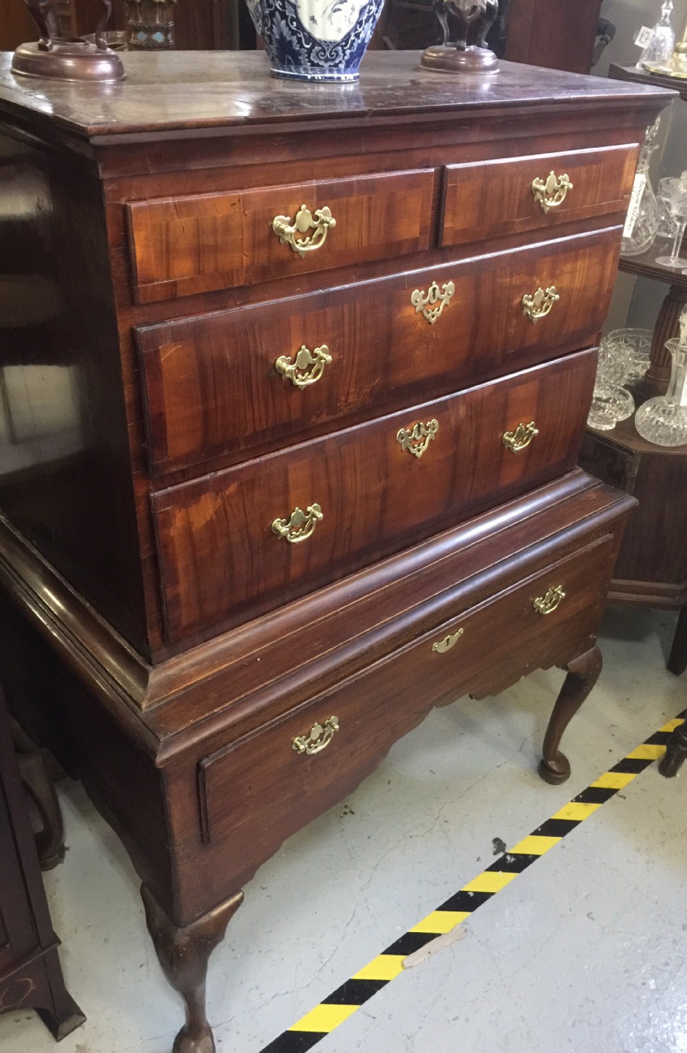 Antique walnut chest on stand early 18th century and later additions 