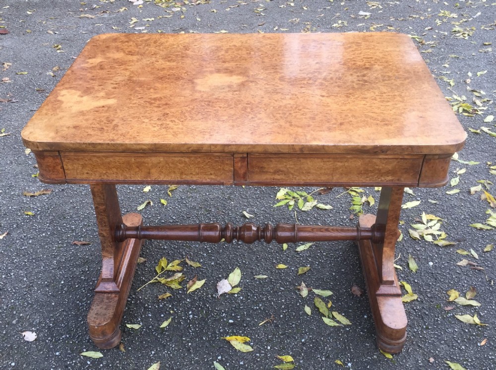 Victorian burr walnut two drawer side table 