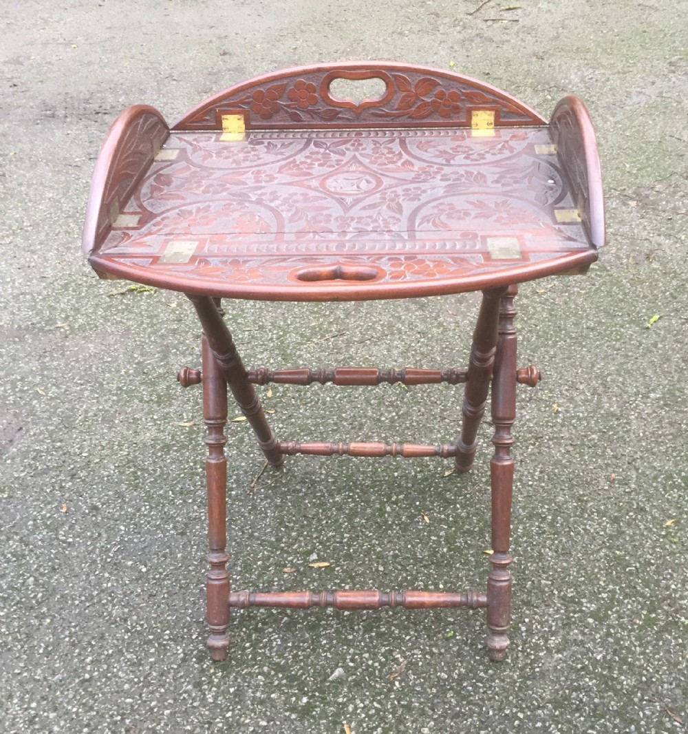 Antique victorian walnut butlers tray on stand 