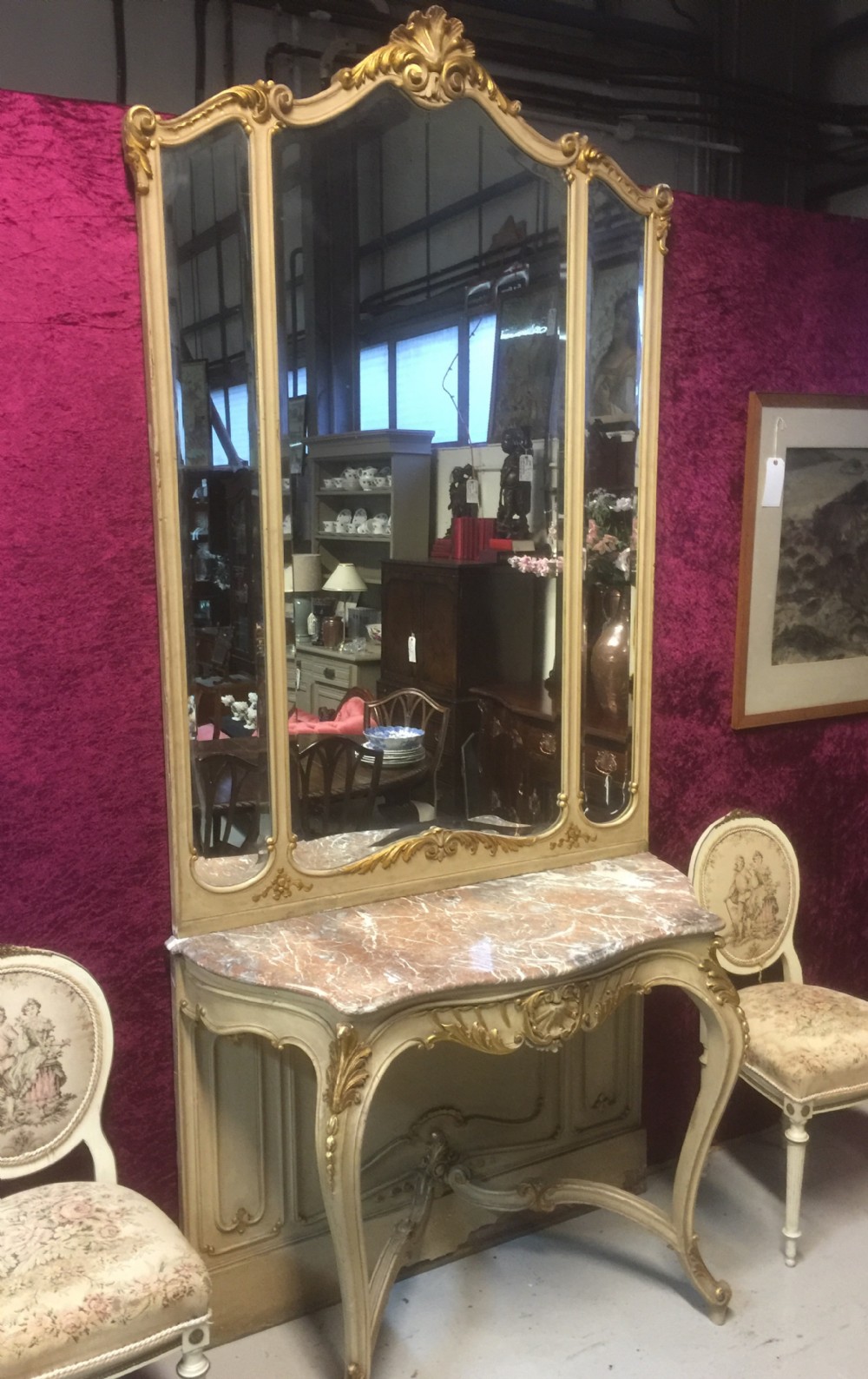 Antique carved and painted console mirror Original condition 