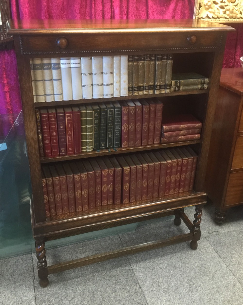 Antique edwardian freestanding solid oak bookcase circa 1920 