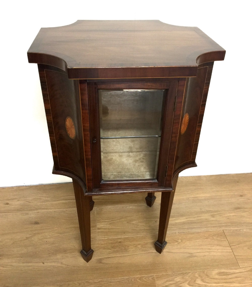 Edwardian inlaid sheraton revival mahogany display cabinet