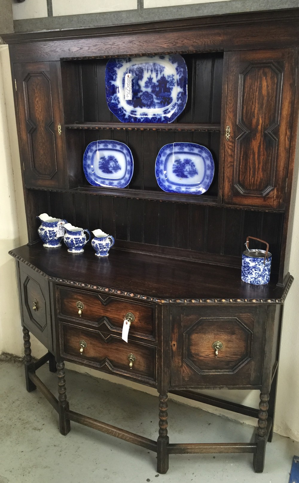  Jacobean style solid oak welsh dresser  circa 1920