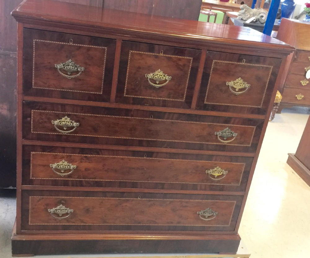 Late Victorian inlaid mahogany chest of drawers Ormolu handles