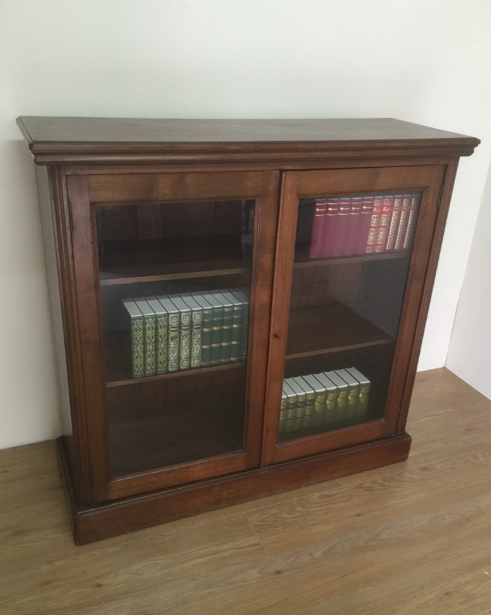 Antique Edwardian mahogany freestanding glazed bookcase by Laverton of Bristol