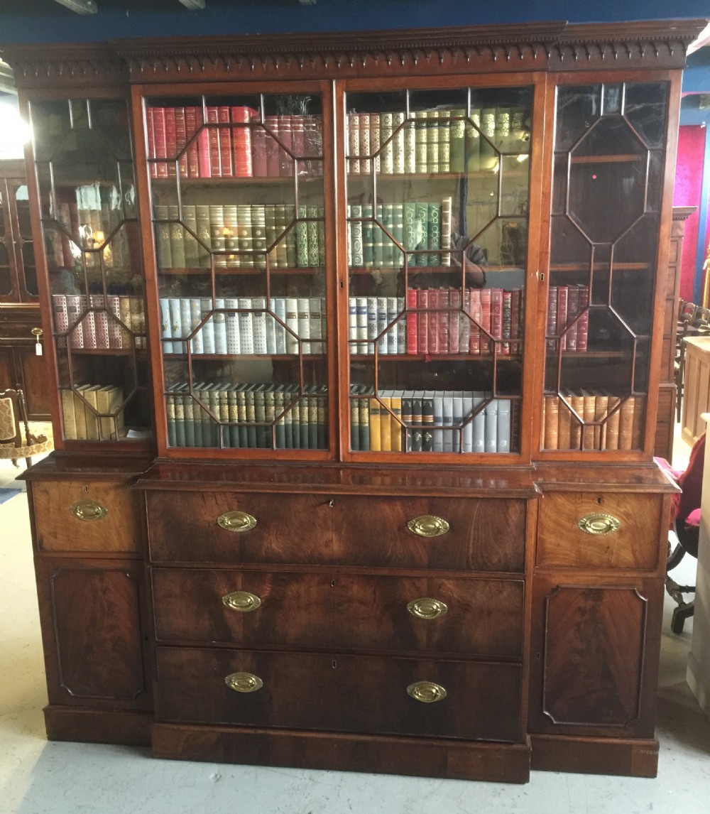 Georgian mahogany breakfront secretaire four door bookcase