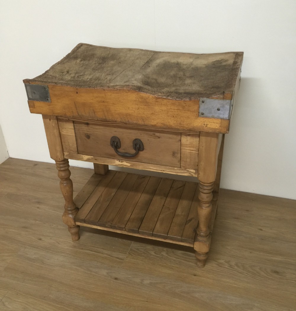 Butchers block on pine stand 