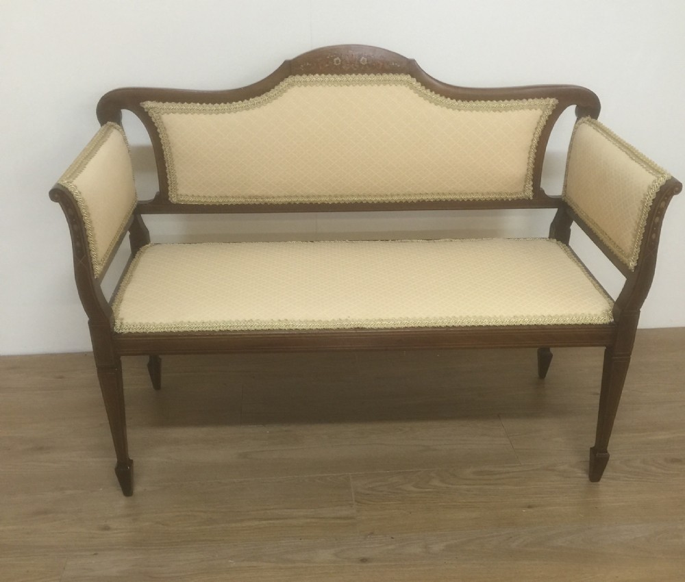 Edwardian inlaid small mahogany sofa