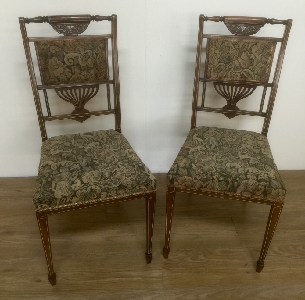 Pair inlaid late Victorian rosewood side chairs