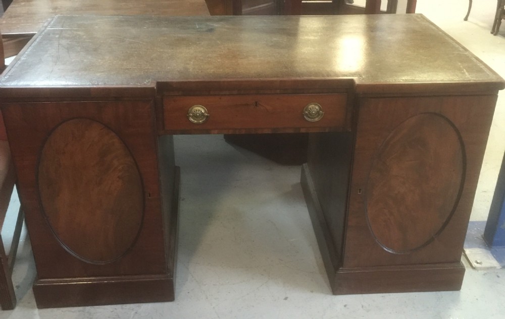 Georgian flame mahogany twin pedestal desk 