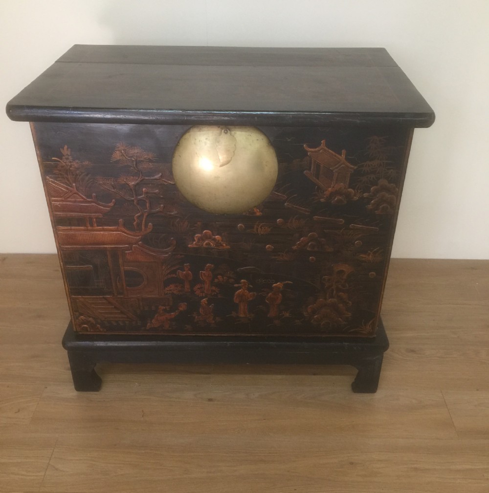 Nineteenth century oriental lacquer chest on stand 