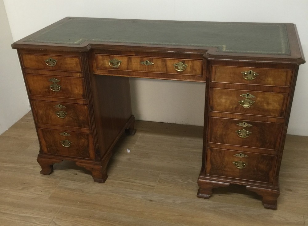 Walnut twin pedestal leather topped desk c. 1920 