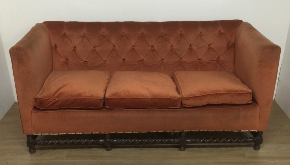 Late Victorian oak barley twist country house sofa 