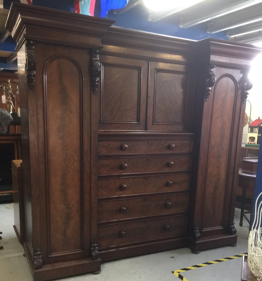 Victorian flame mahogany breakfront wardobe 
