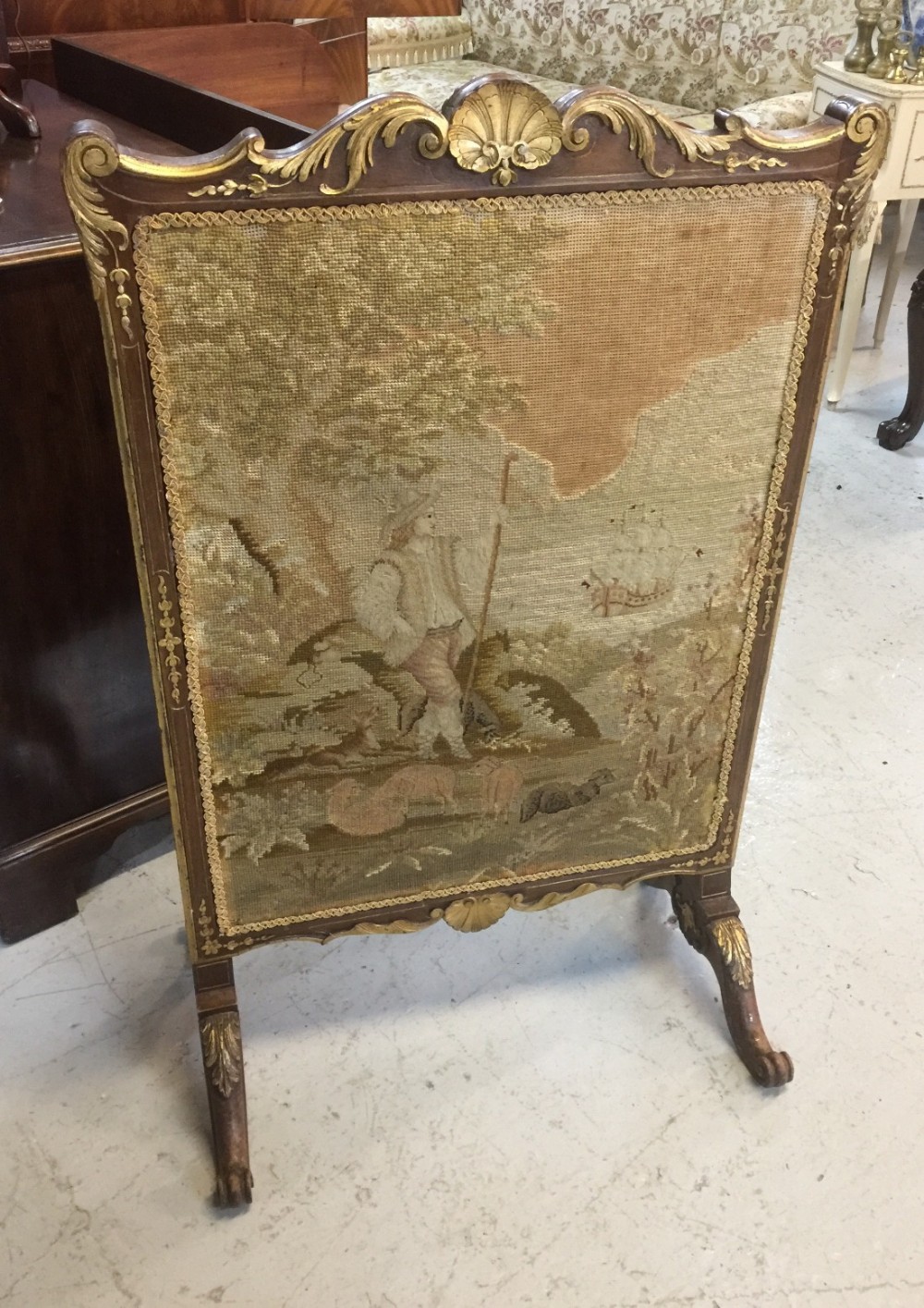 French  style mahogany gilt decorated  firescreen