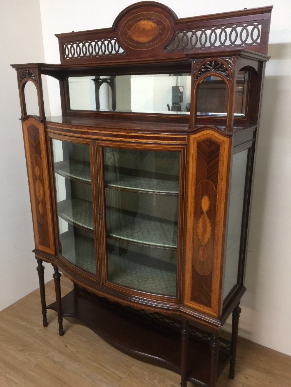 Edwardian inlaid mahogany display cabinet 