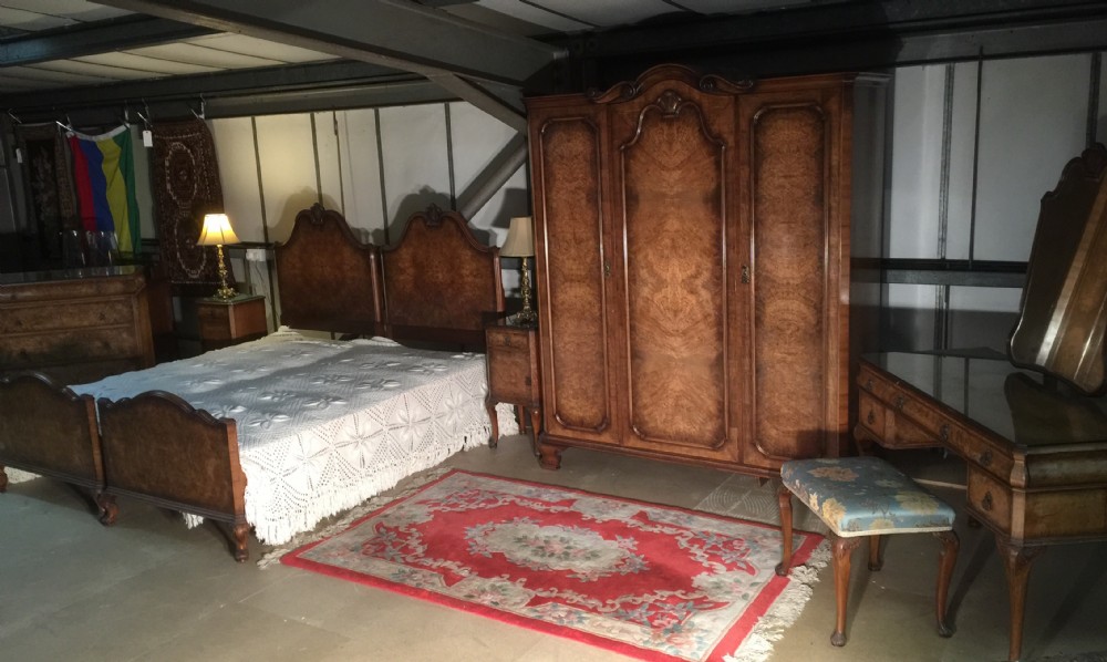 Superb eight piece burr walnut bedroom suite circa 1920