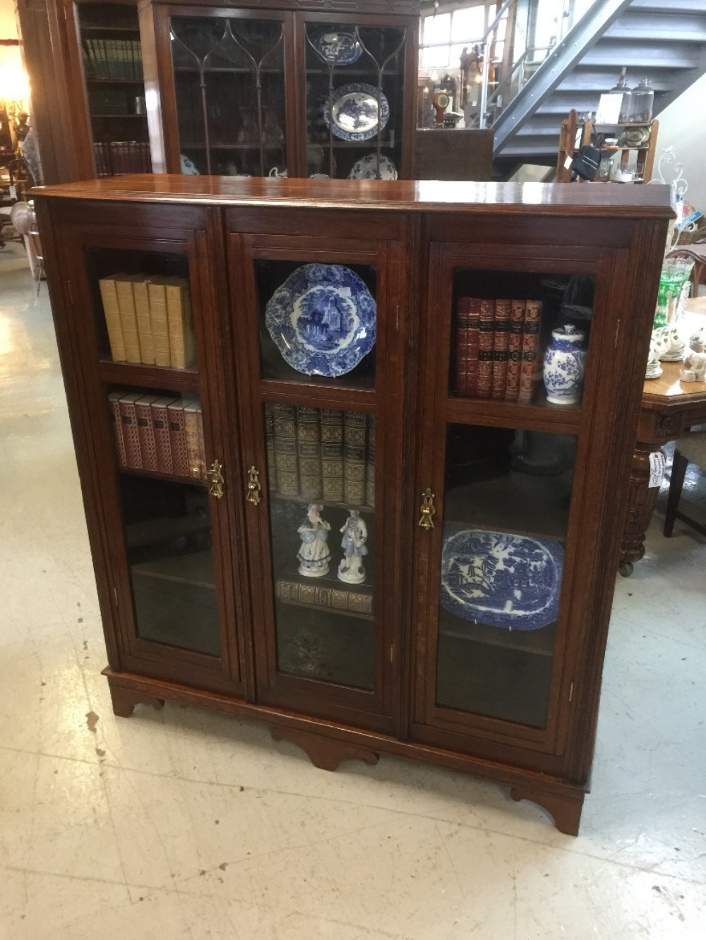 Victorian solid oak freestanding library bookcase 
