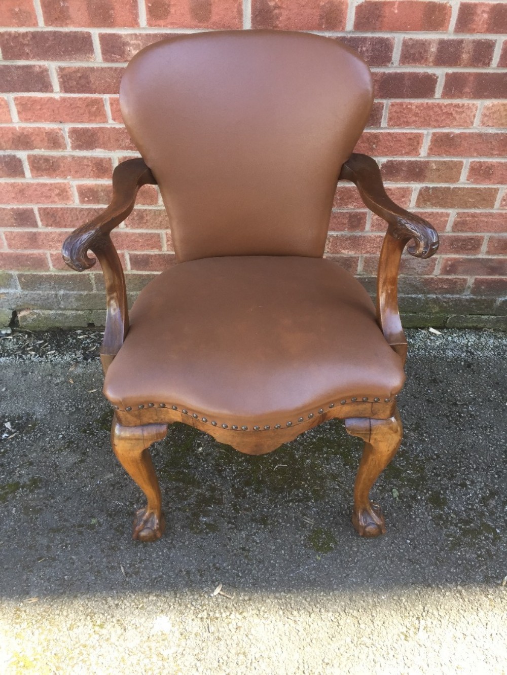 Carved walnut desk chair on cabriole legs 