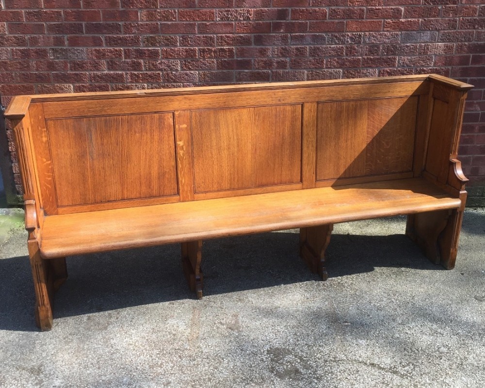 Edwardian carved golden oak court room bench 