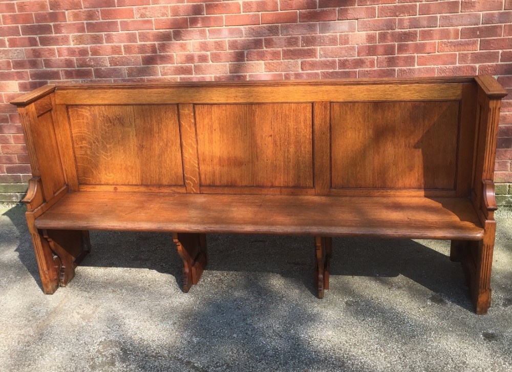 Edwardian golden oak courtroom bench 