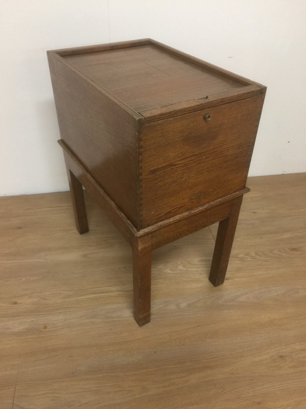 Solid oak tambour topped filing chest circa 1920