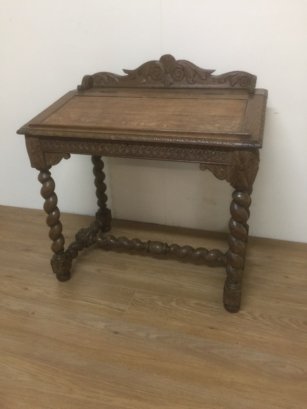 Victorian solid oak barley twist writing table 