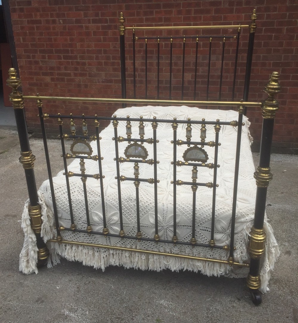 Victorian brass and iron bed with mother of pearl panels 