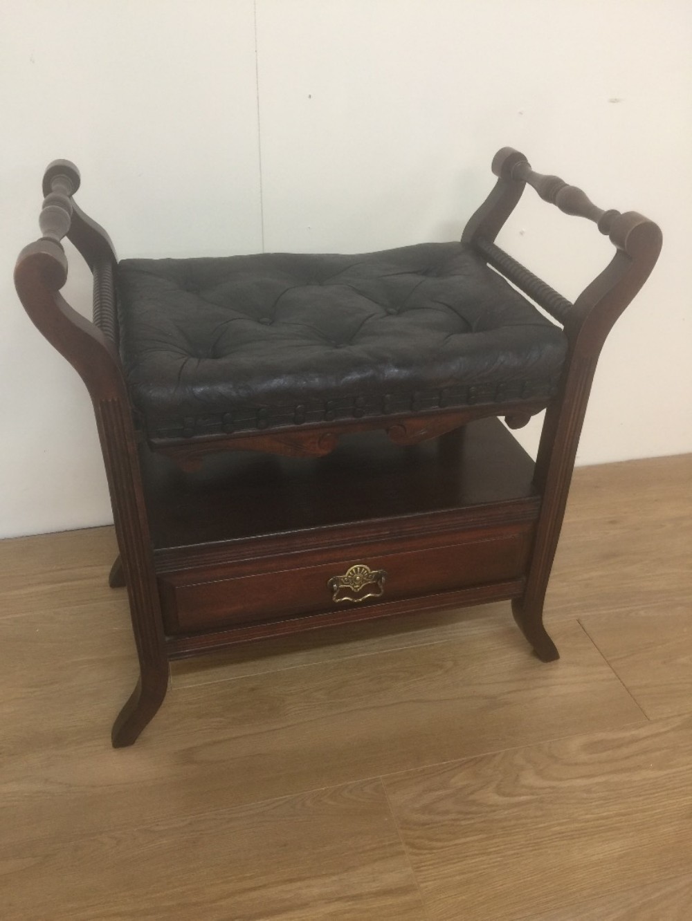 Late Victorian adjustable height leather topped stool