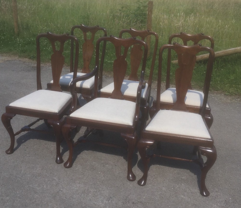 Set of six Mahogany Queen Anne style dining chairs -superb quality 