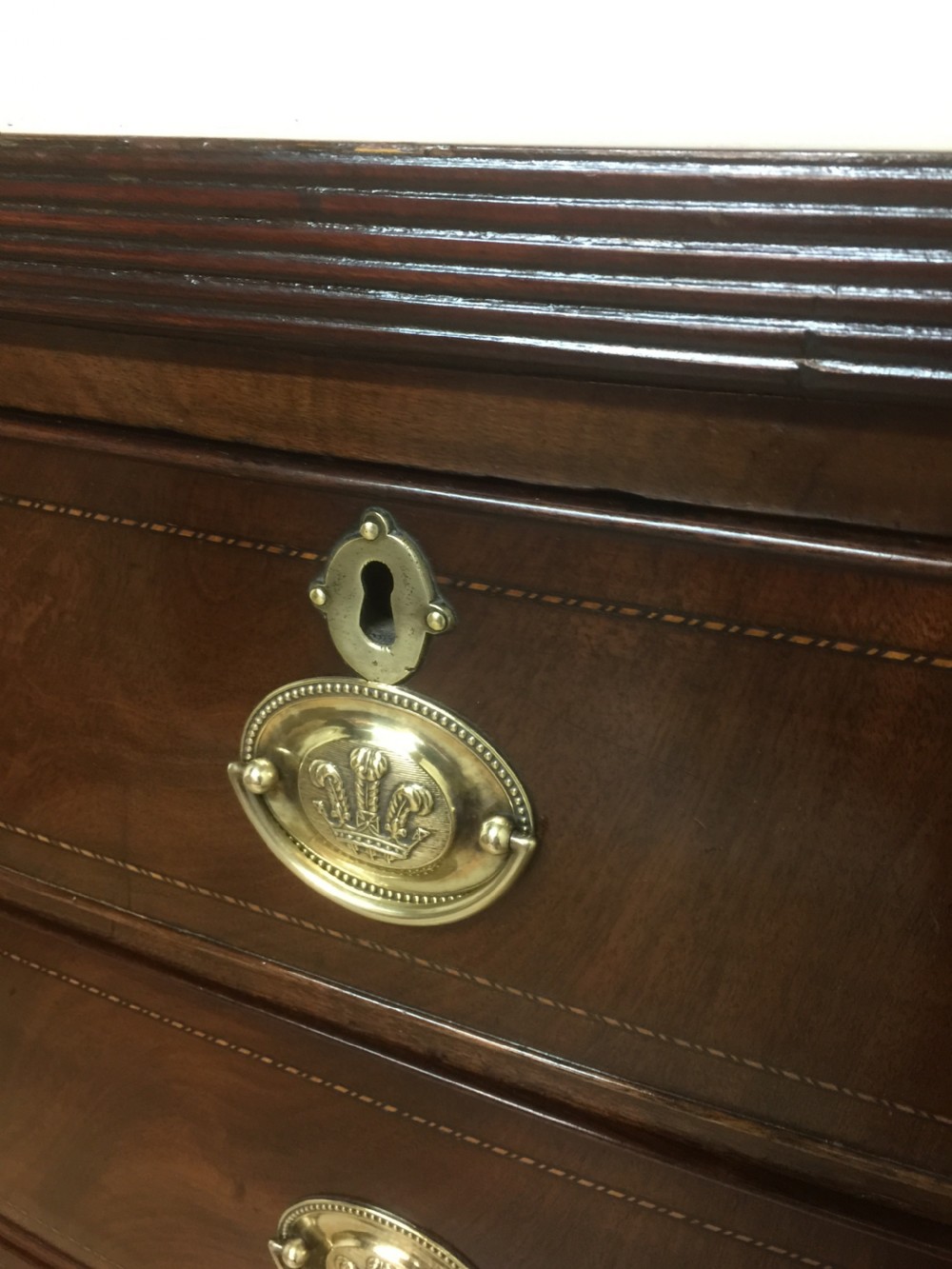 Late Georgian flame mahogany bow front chest of drawers  View IV